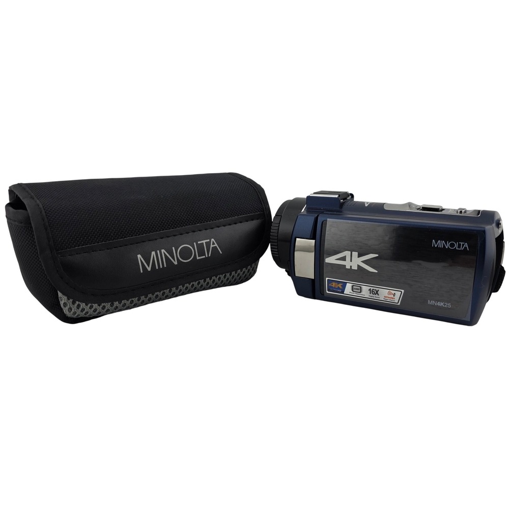 Minolta MN4K25 4K Ultra HD Camcorder 16X Zoom Night Vision Blue Plus Case Custom